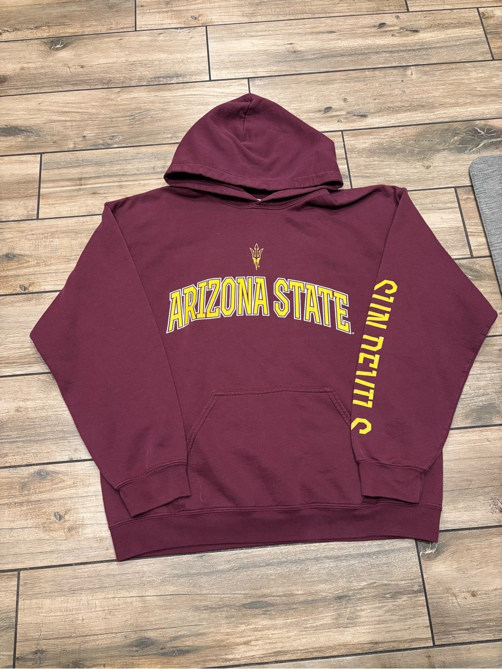 Vintage Y2K Arizona State Sun Devils Sleeve Print Hoodie Maroon Size L